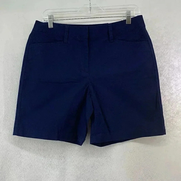 Lands End Shorts Womens 8 Blue‎ 7" Chino Midrise Classic Preppy Nautical - Picture 1 of 4